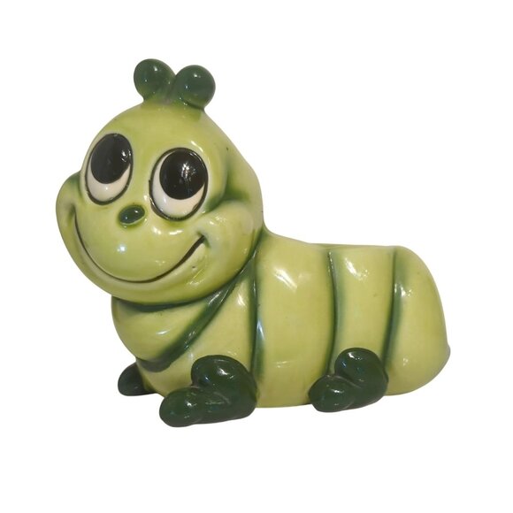 Vintage Relpo Green Caterpillar Ceramic Planter Kitsch Cute Garden Decor Japan - Picture 1 of 9